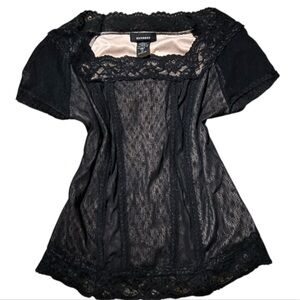 Express Black and Beige Lace Blouse